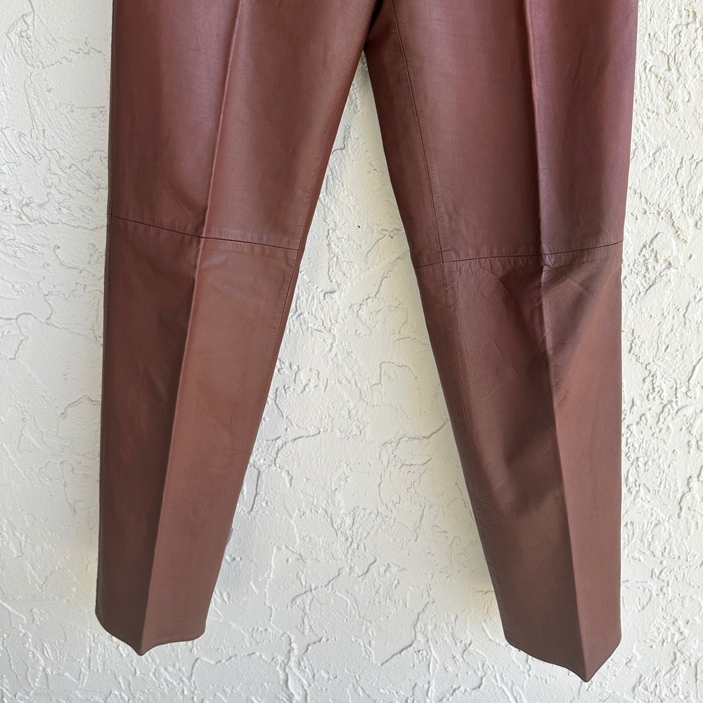 Yves Saint Laurent Vintage Leather Pant‎ Burgundy Mahogany Straight YSL Women 28 - Picture 3 of 12